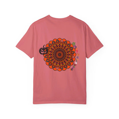 Handmade Pumpkin Mandala T-shirt - Unisex Tee with intricate hand-drawn mandala design and vibrant pumpkin colors