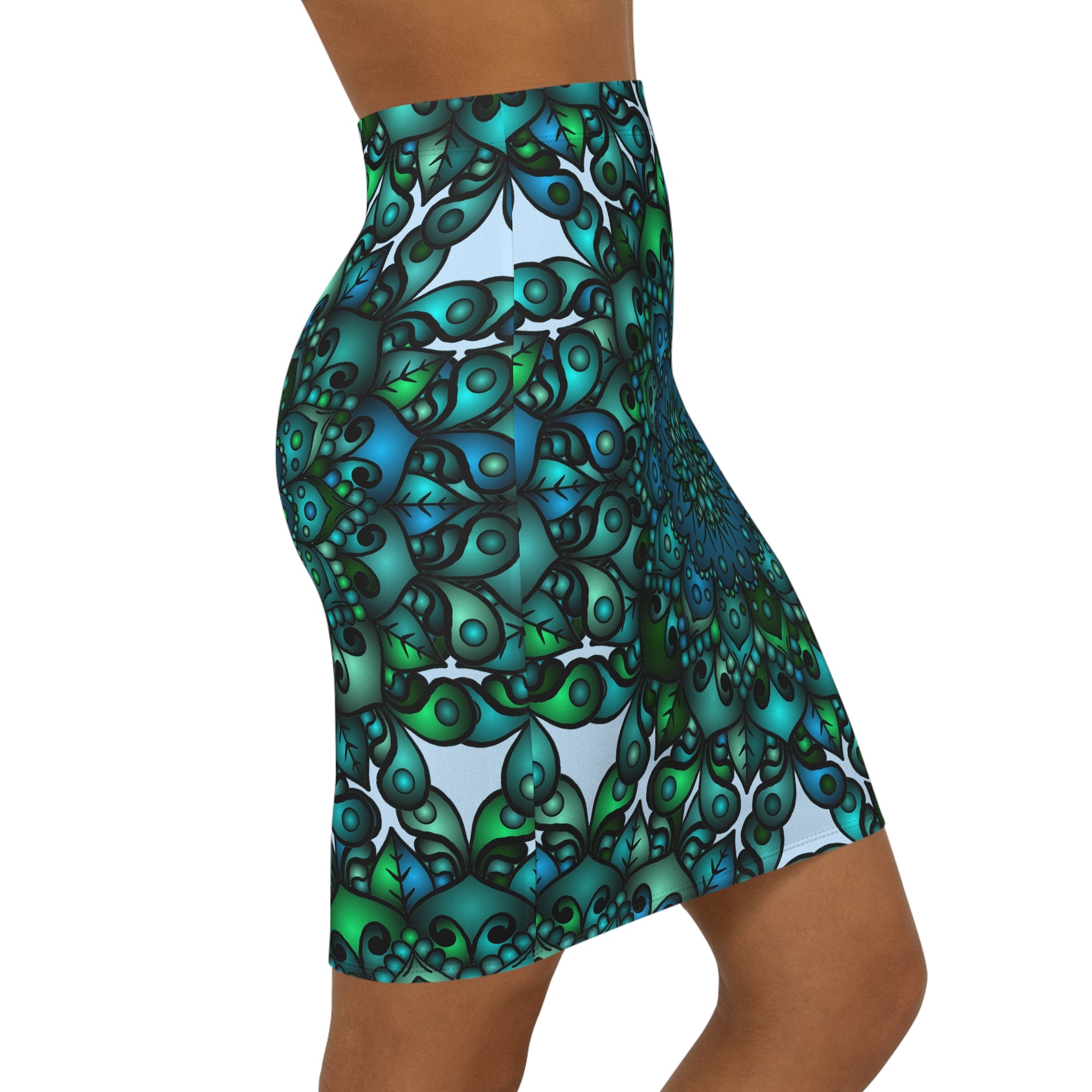 Boho Chic Mid-Waist Pencil Skirt with Mandala Design