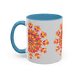 Mandala Art Mug with Colorful Flowers and Intricate Circles on White Background
