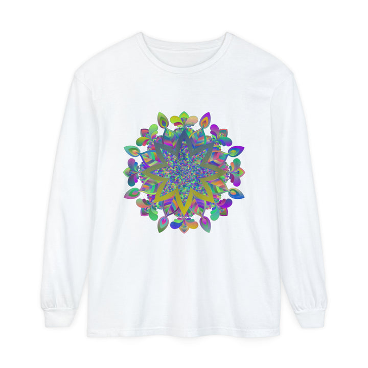 Vibrant and intricate mandala design long sleeve unisex t-shirt in multiple colors