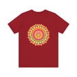 A colorful and intricately designed Vibrant Mandala T-Shirt representing Peace & Harmony, perfect for spreading positive vibes and embracing unity