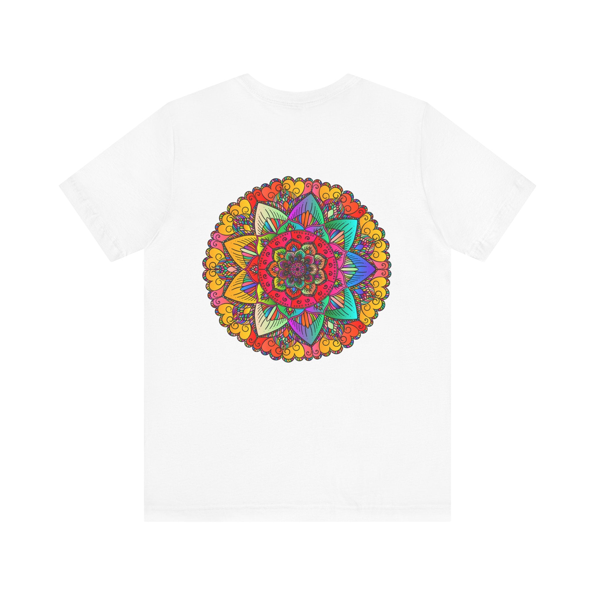 Colorful t-shirt featuring a spiritual mandala design for peace and harmony