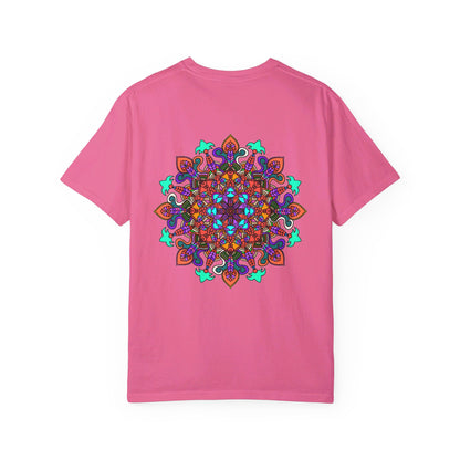 Unisex Mandala T-shirt showcasing intricate hand-drawn mandala art, made from 100% ring-spun cotton material and garment-dyed for extra comfort