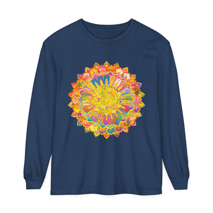 Intricate Mandala Unisex Long Sleeve T-Shirt in vibrant colors and detailed design