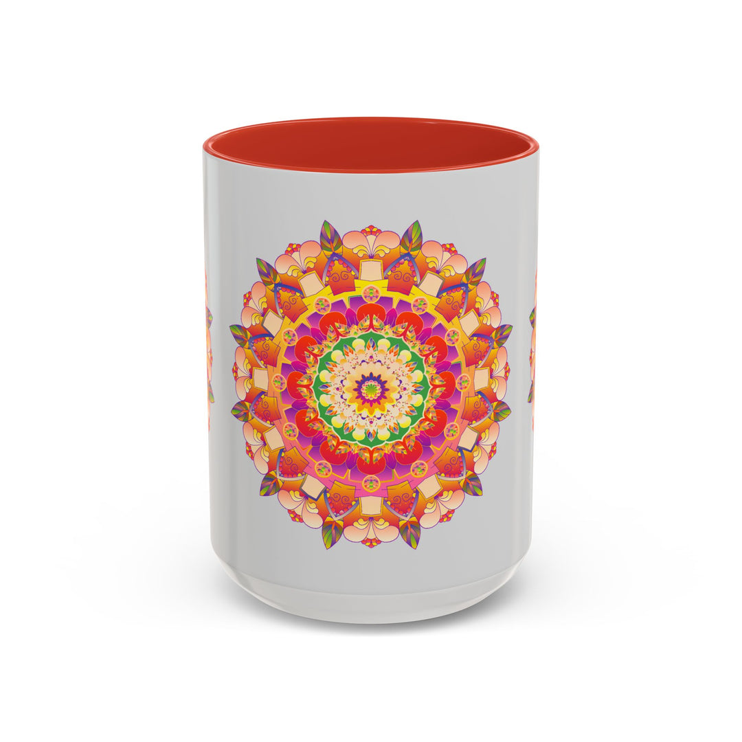 Colorful mandala art mug with peace and tranquility design