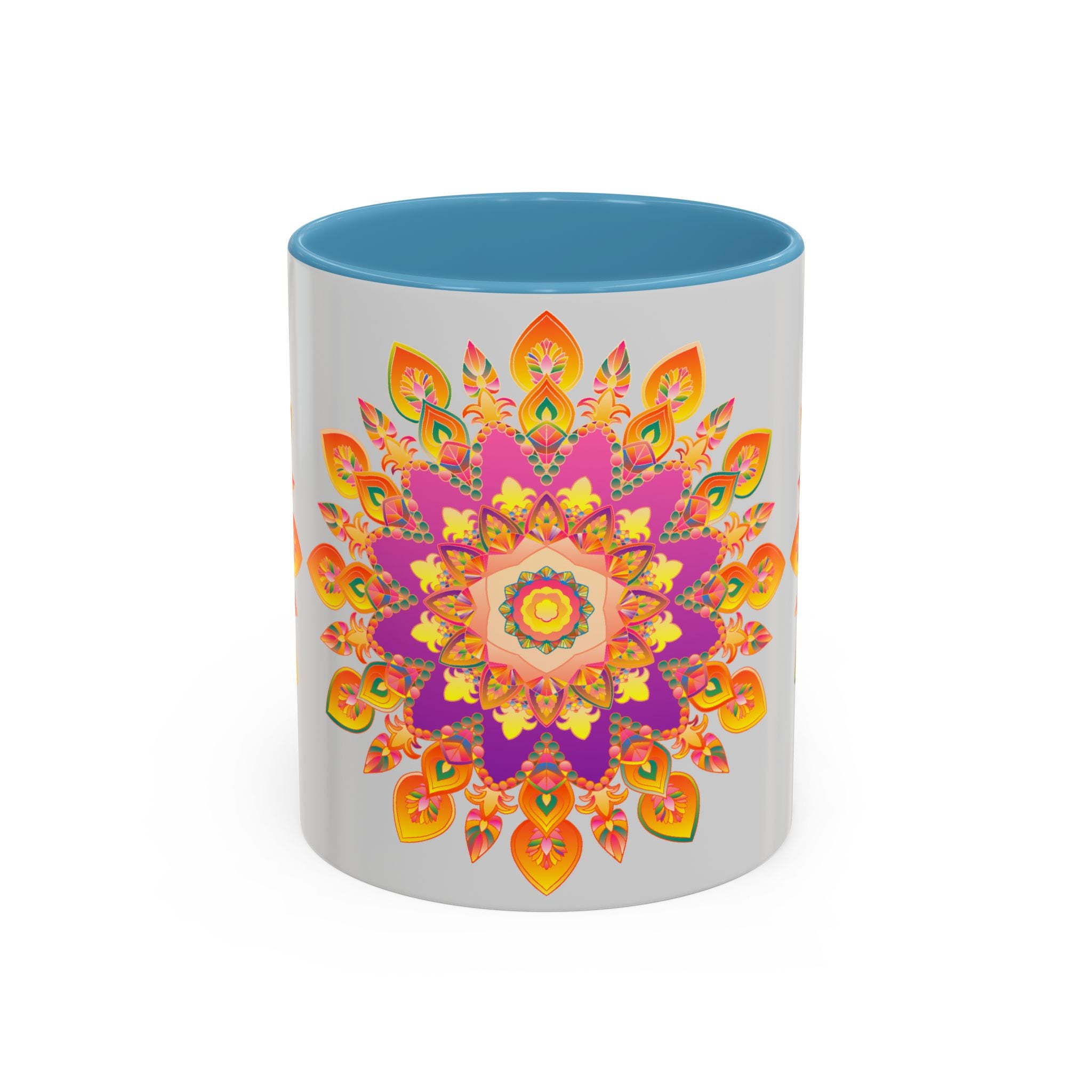 Beautiful mandala art mug with colorful floral design, perfect for enjoying your favorite hot beverages in style