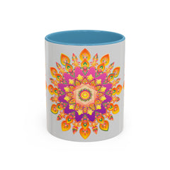 Beautiful mandala art mug with colorful floral design, perfect for enjoying your favorite hot beverages in style