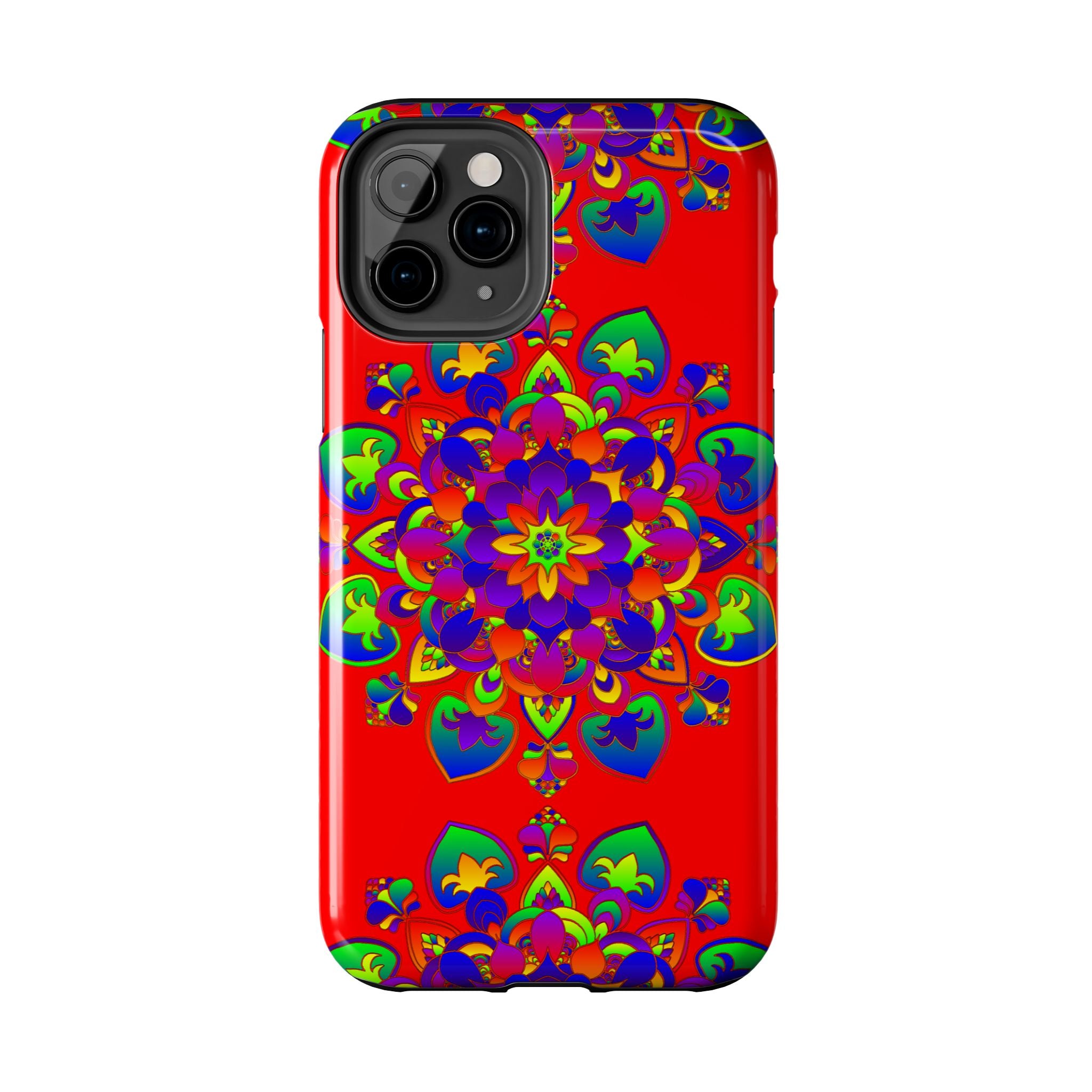 Beautiful hand-drawn red mandala art phone case with intricate patterns