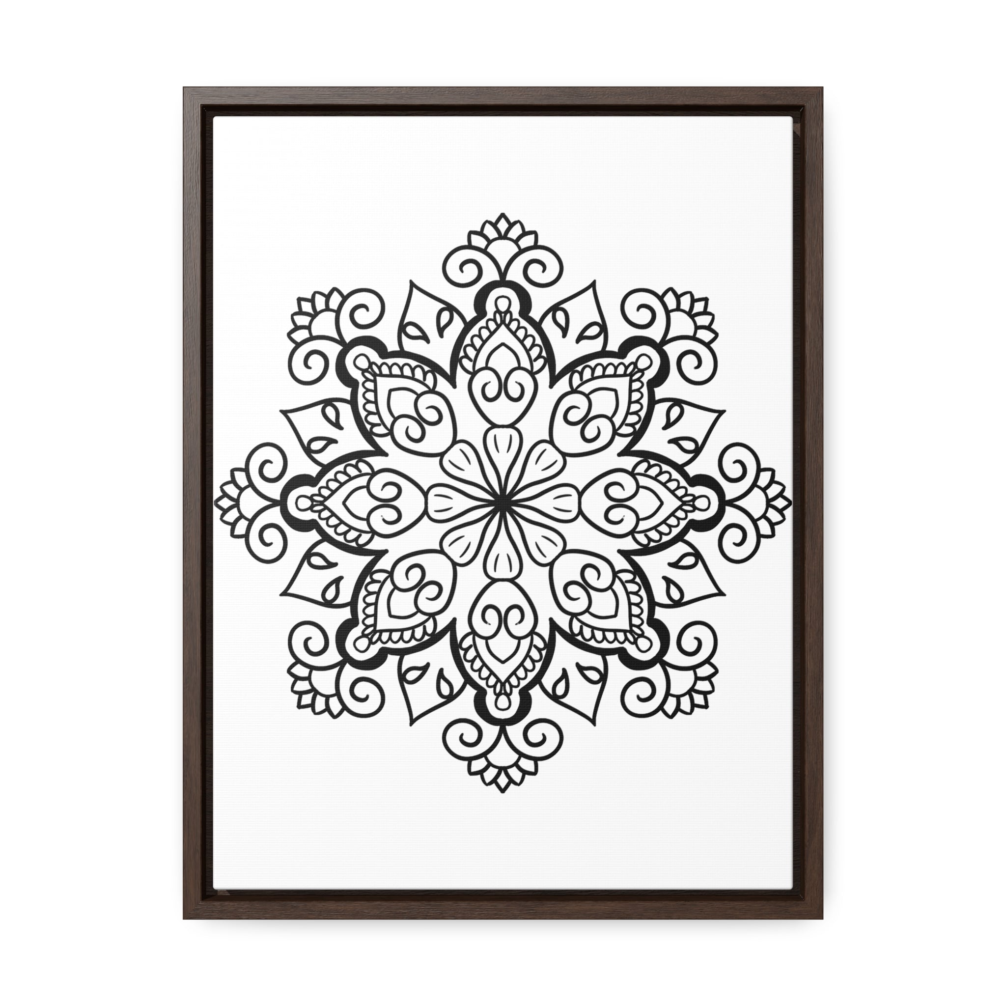 Handmade Mandala Art in Black and White on Vertical Frame