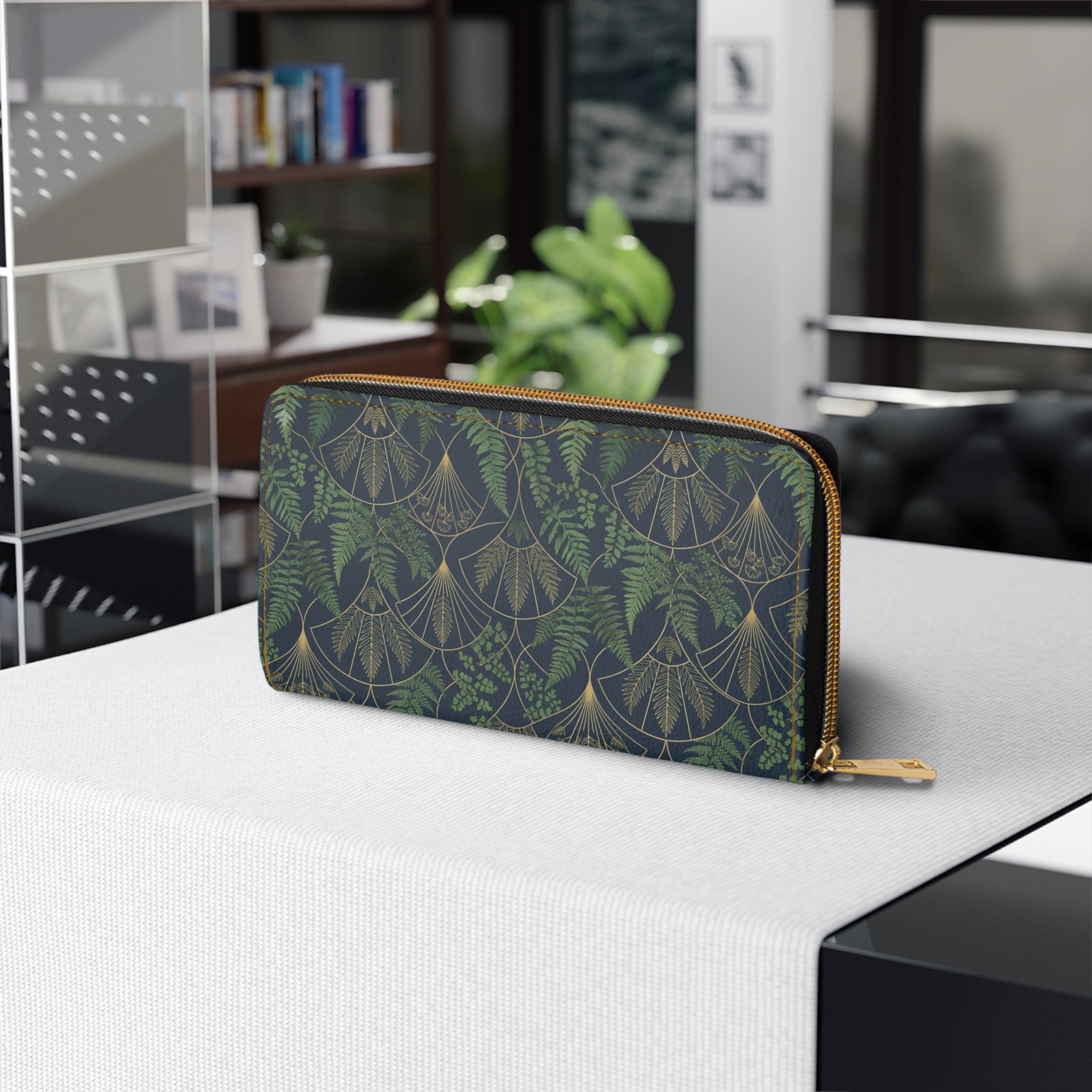Fern Art Deco Zipper Wallet — Patterned Wallet