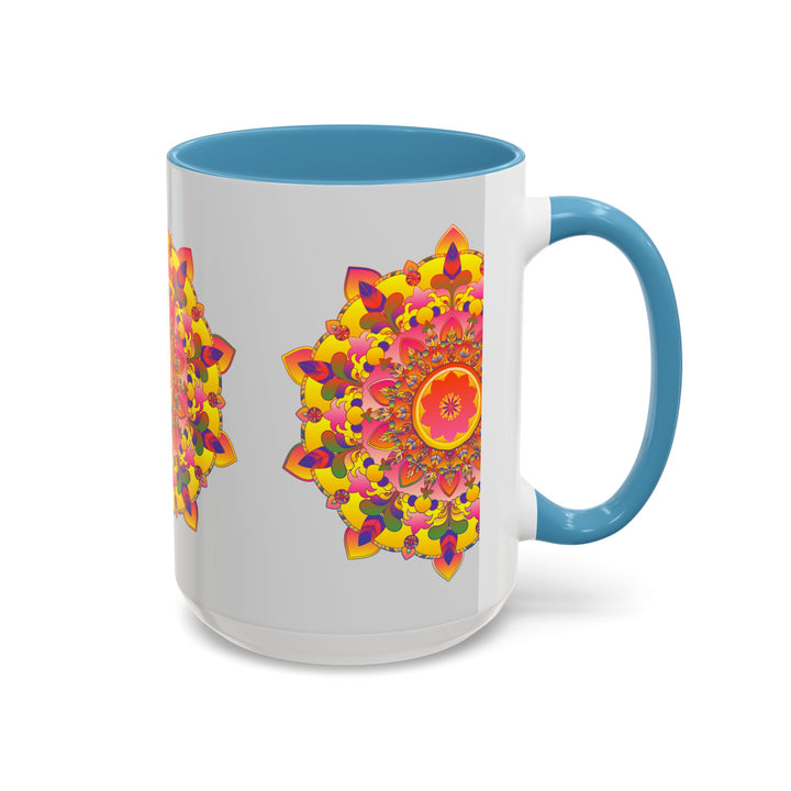 Colorful and intricate mandala art mug featuring vibrant and detailed designs