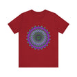 Beautiful purple and green mandala tee with intricate and eye-catching design
