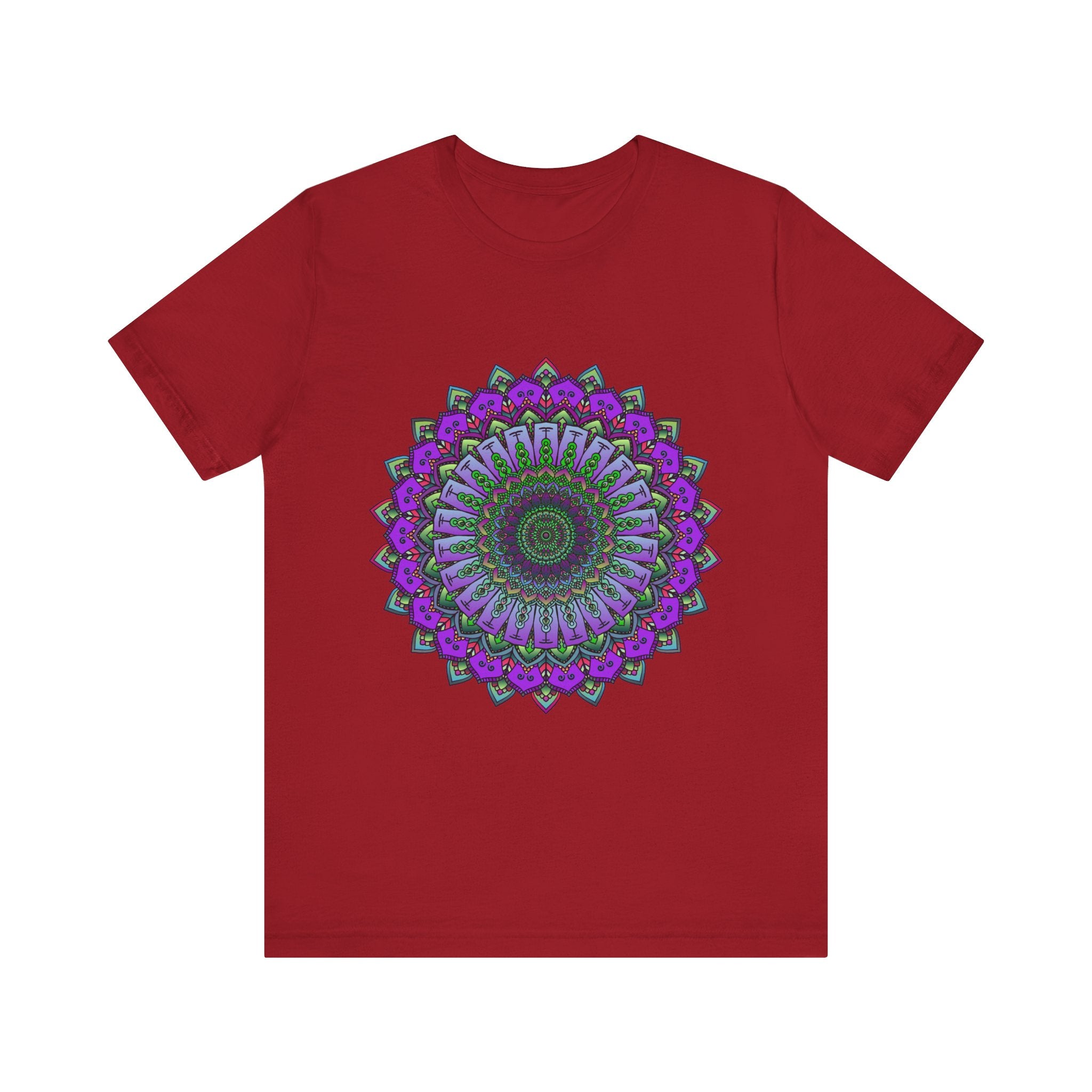 Beautiful purple and green mandala tee with intricate and eye-catching design