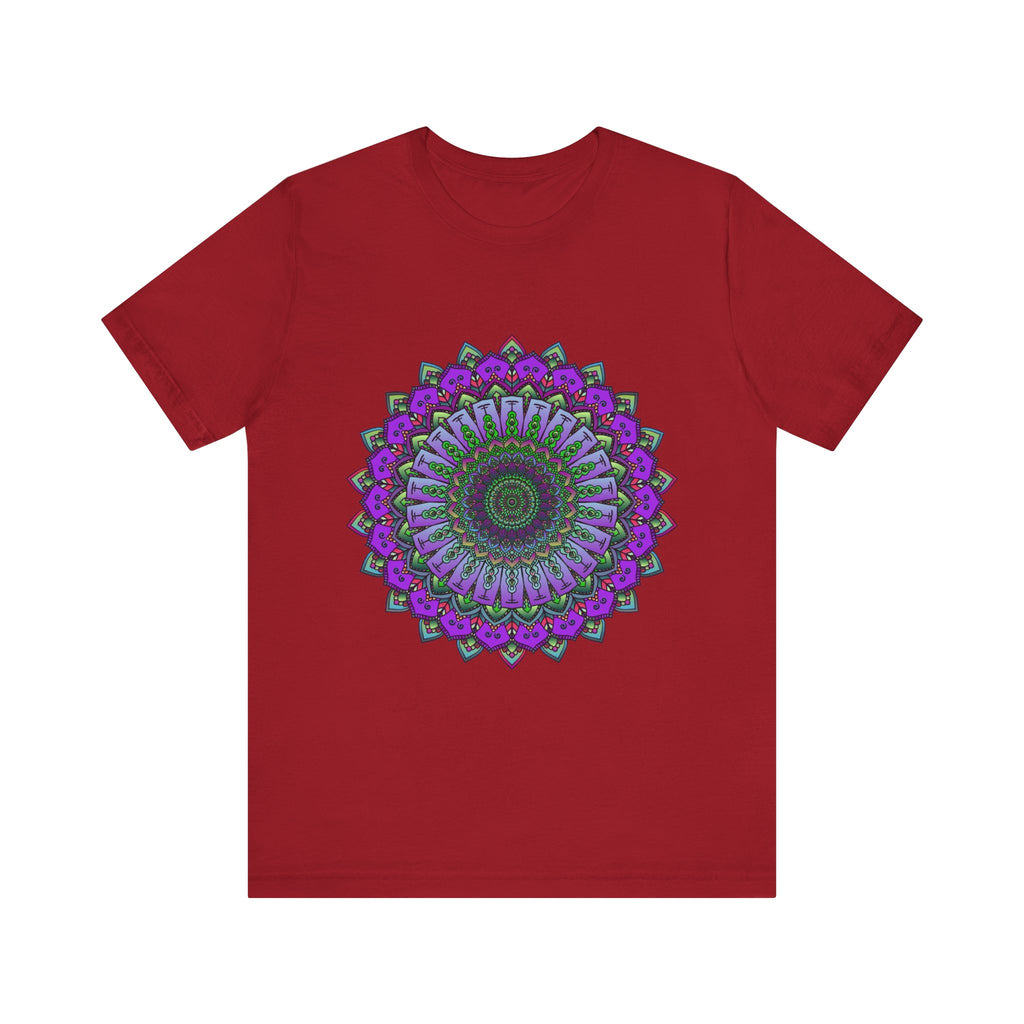 Beautiful purple and green mandala tee with intricate and eye-catching design