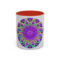 Beautiful purple mandala design on a grey mug, perfect for adding a pop of vibrant art to your morning coffee routine