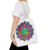 Vibrant and intricate mandala design tote bag with colorful patterns