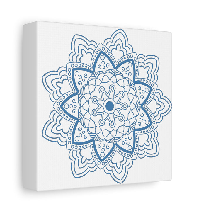 Handmade Mandala Art in Steel Blue on Matte Canvas, Stretched and 125 Thick