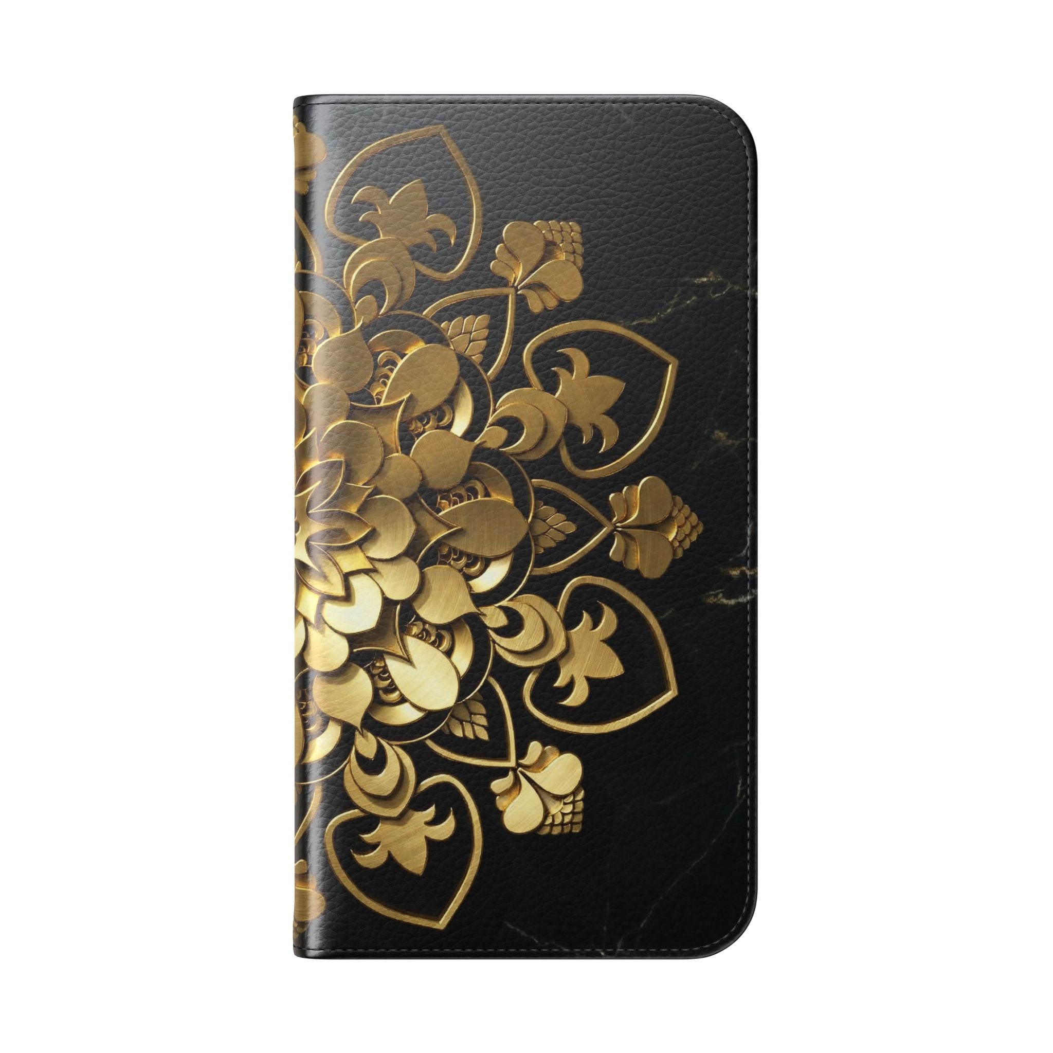 Gold Mandala Flip Phone Case – Luxury Floral Wallet Cover