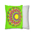 Vibrant green pillowcase with fun and colorful spring flower design