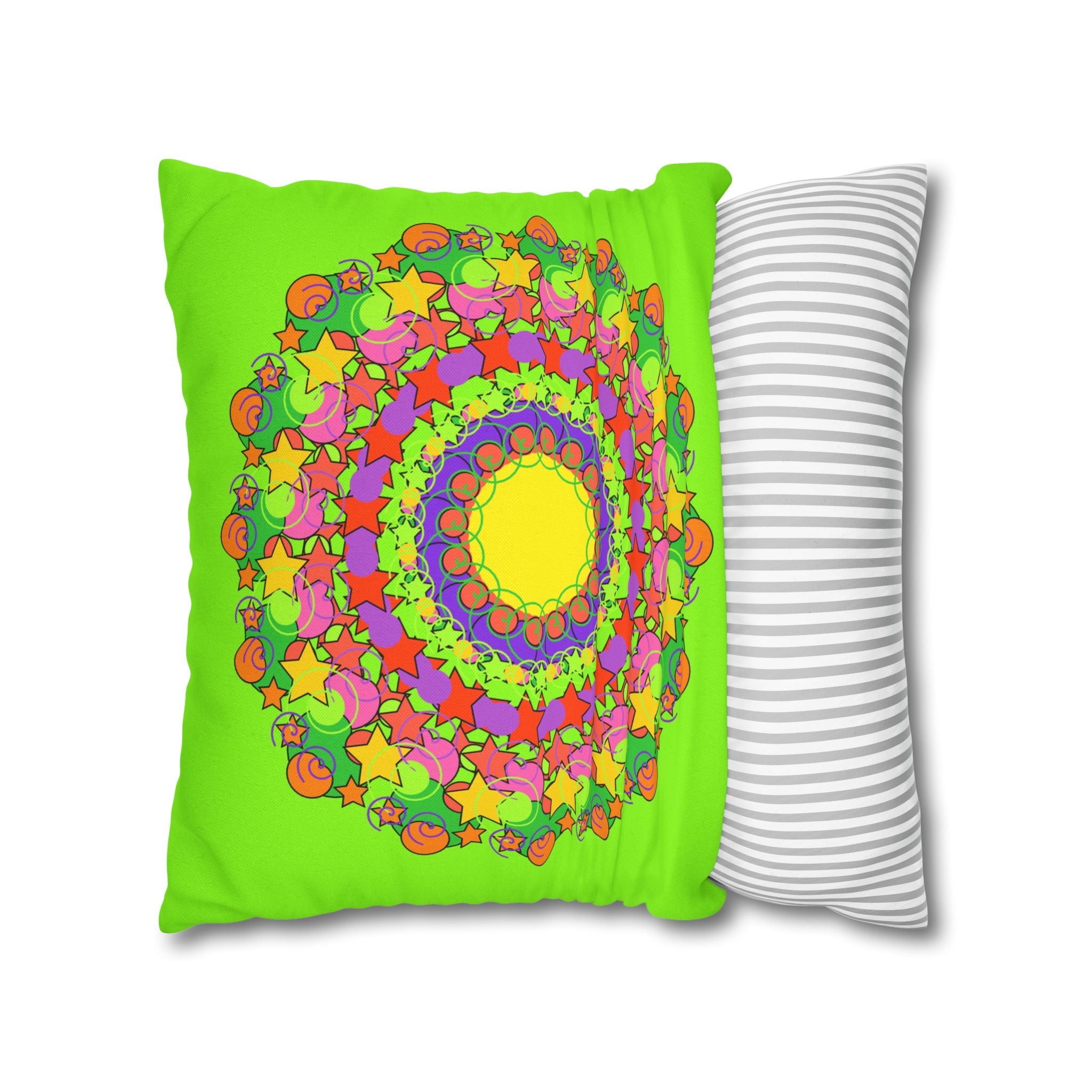 Vibrant green pillowcase with fun and colorful spring flower design