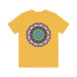 Colorful mandala tee with intricate design representing spiritual peace and harmony