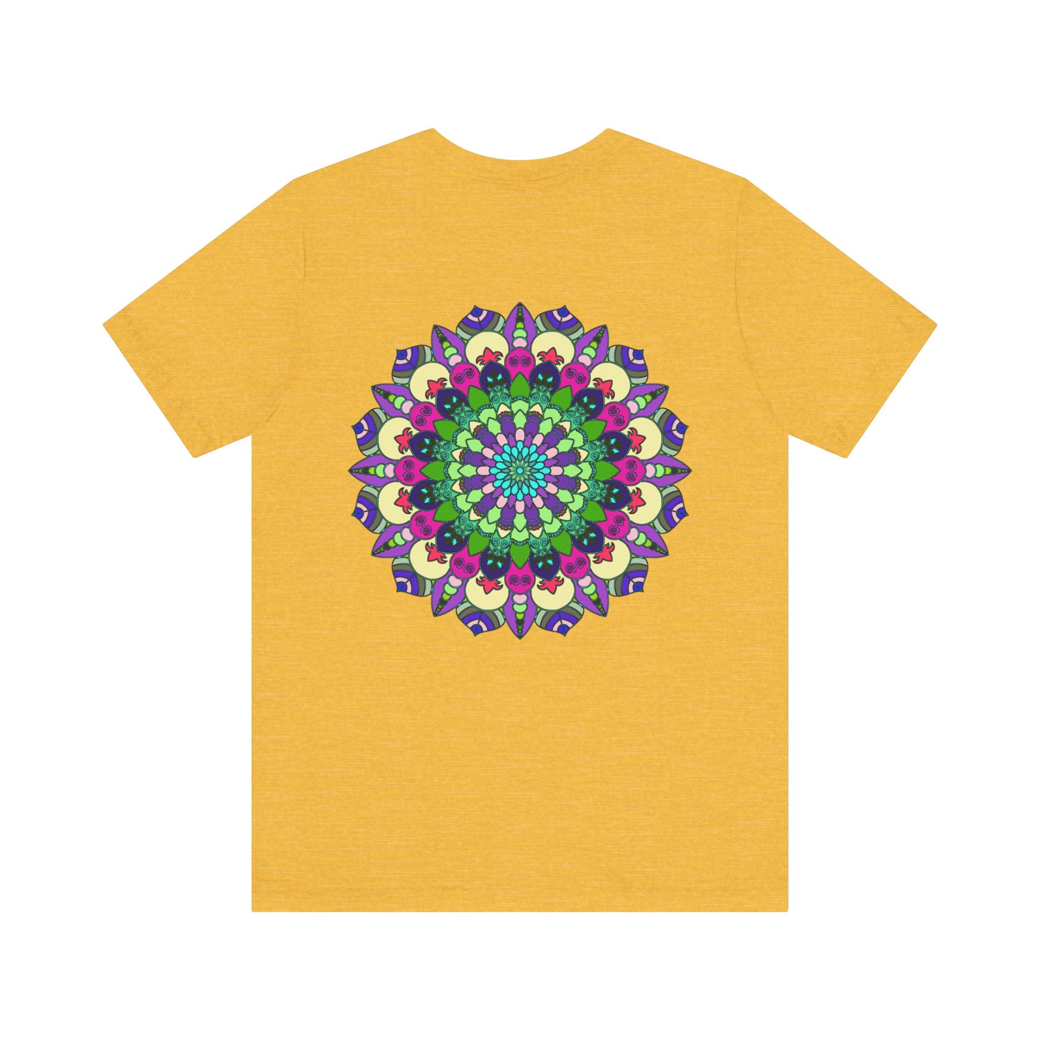 Colorful mandala tee with intricate design representing spiritual peace and harmony