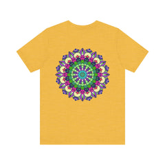 Colorful mandala tee with intricate design representing spiritual peace and harmony