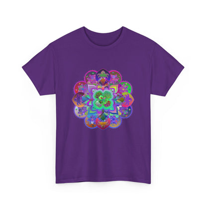 Colorful mandala art design printed on a comfortable unisex heavy cotton tee for yoga and mindfulness enthusiasts