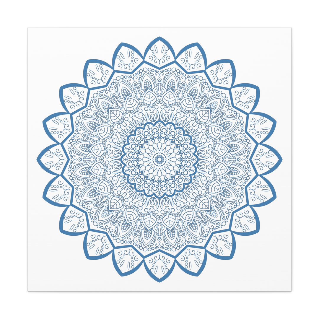 Handmade Steel Blue Mandala Design Wall Art on Matte Canvas, Stretched, 125 inch - intricate and elegant home decor