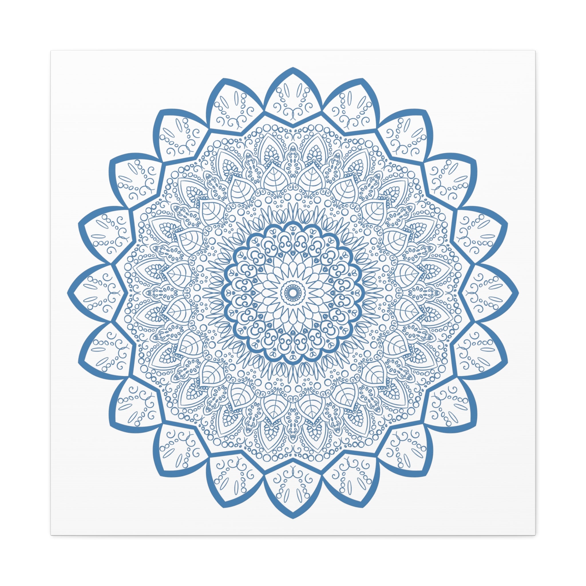 Handmade Steel Blue Mandala Design Wall Art on Matte Canvas, Stretched, 125 inch - intricate and elegant home decor