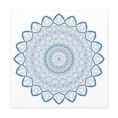 Handmade Steel Blue Mandala Design Wall Art on Matte Canvas, Stretched, 125 inch - intricate and elegant home decor