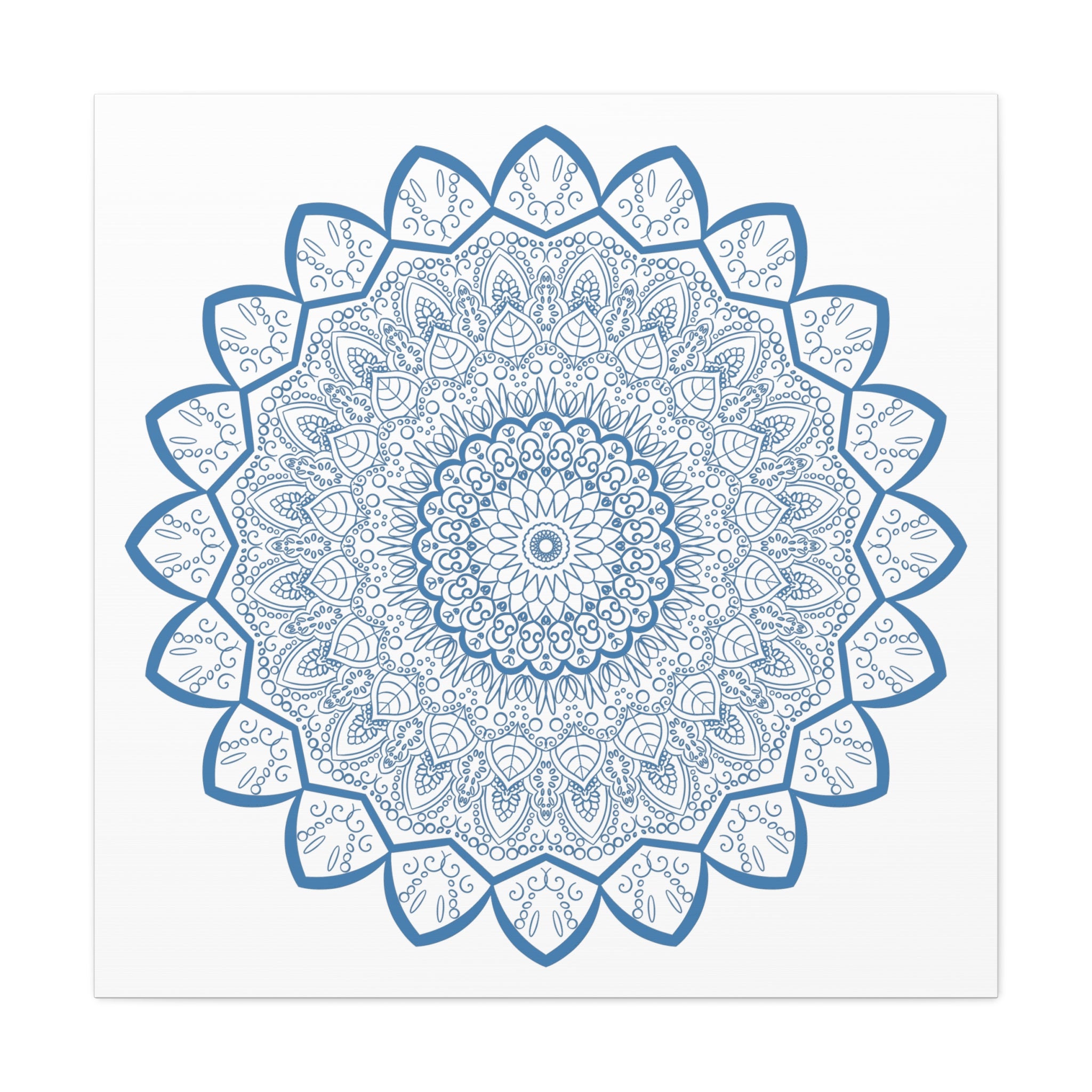 Handmade Steel Blue Mandala Design Wall Art on Matte Canvas, Stretched, 125 inch - intricate and elegant home decor