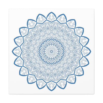 Handmade Steel Blue Mandala Design Wall Art on Matte Canvas, Stretched, 125 inch - intricate and elegant home decor