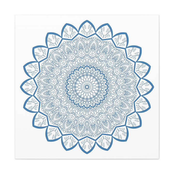 Handmade Steel Blue Mandala Design Wall Art on Matte Canvas, Stretched, 125 inch - intricate and elegant home decor