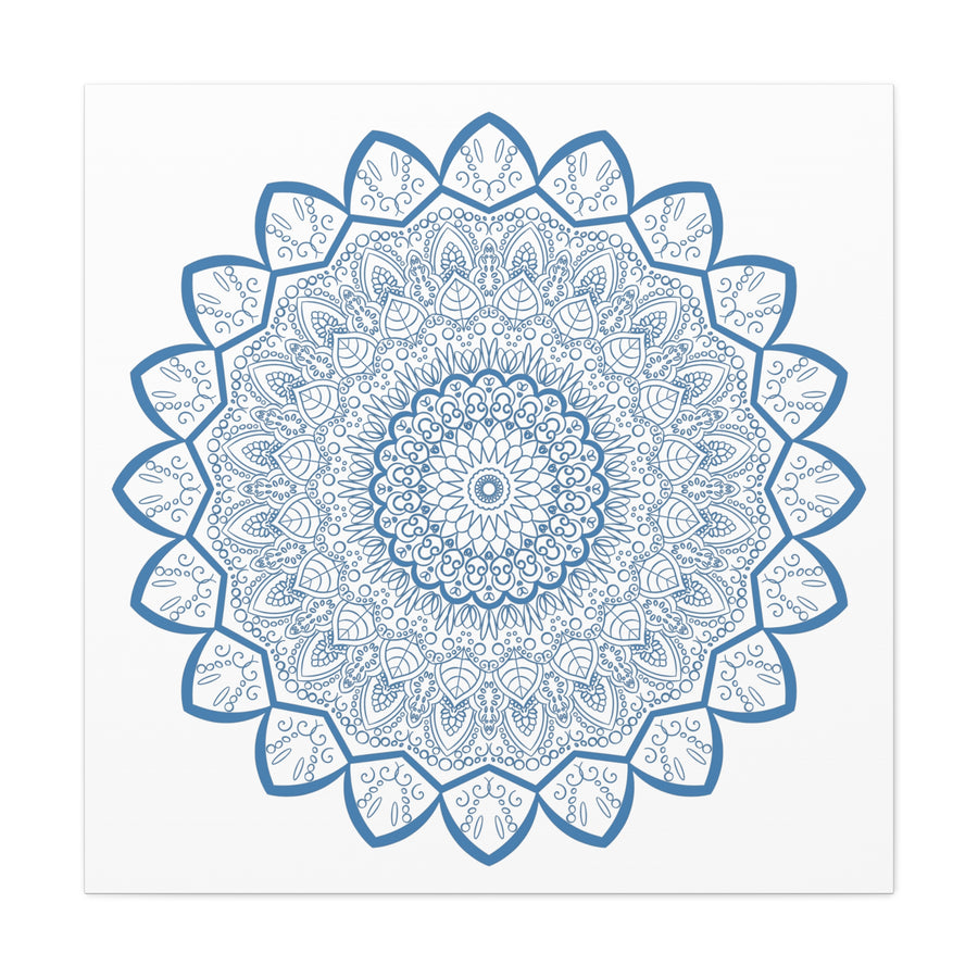 Handmade Steel Blue Mandala Design Wall Art on Matte Canvas, Stretched, 125 inch - intricate and elegant home decor