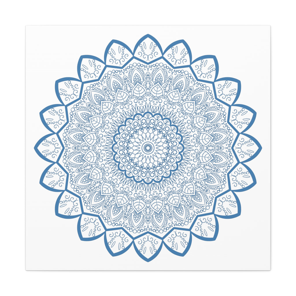 Handmade Steel Blue Mandala Design Wall Art on Matte Canvas, Stretched, 125 inch - intricate and elegant home decor