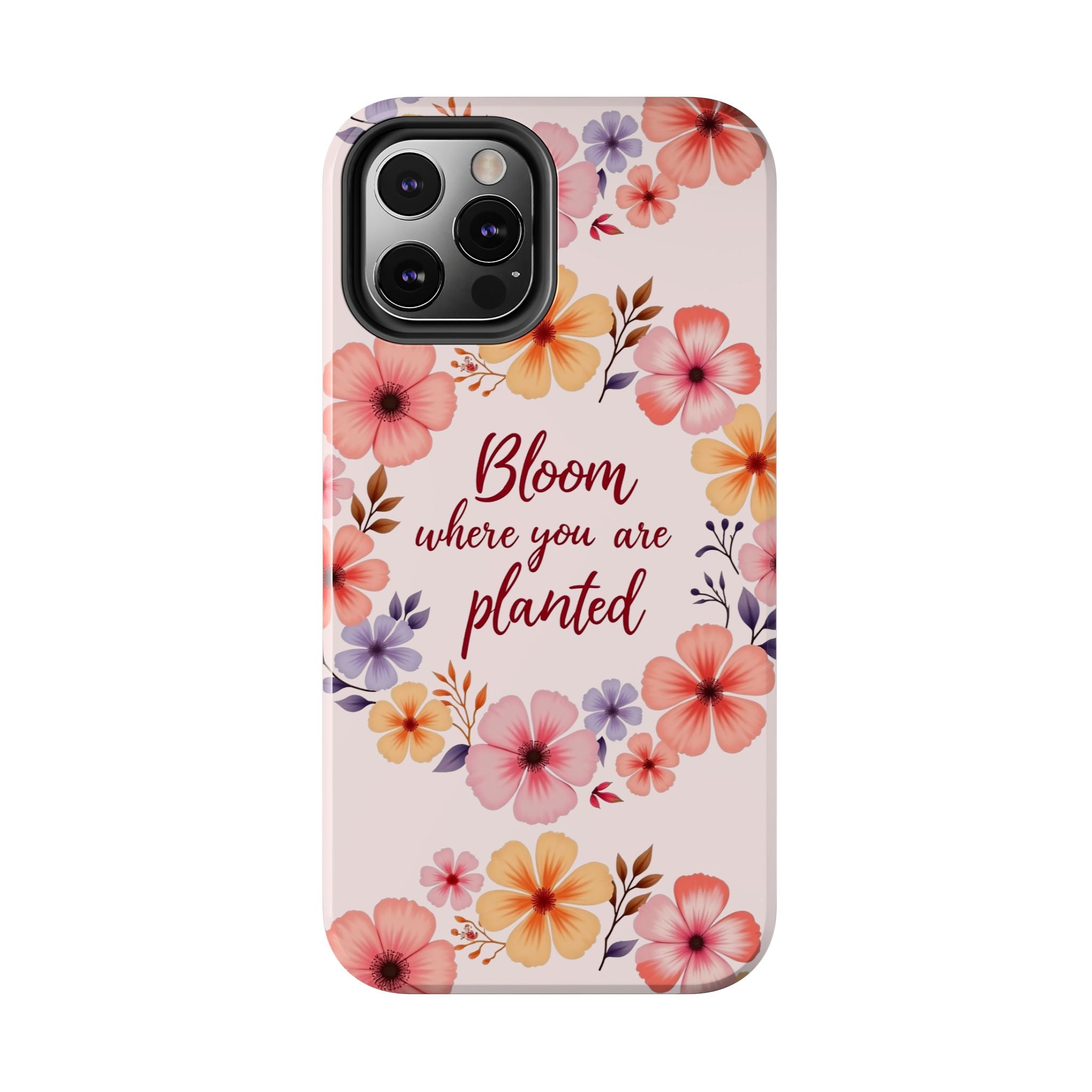 Light pink phone case with a beautiful flower garland bloom design