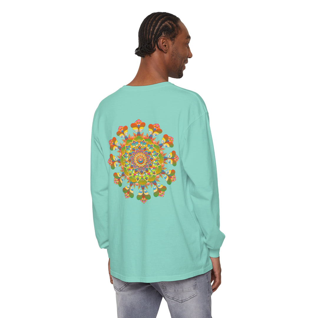 Vibrant Mandala Long Sleeve T-Shirt featuring colorful and intricate art design