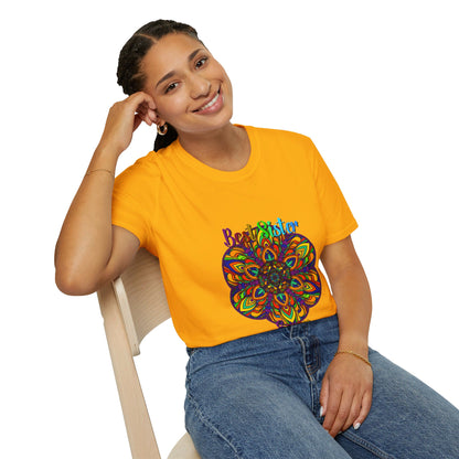 Colorful mandala art gift for sister unisex softstyle t-shirt with hand-drawn design