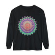 Colorful and intricate mandala design on a unisex long sleeve t-shirt