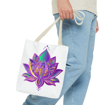 Beautiful mandala lotus tote bag with vibrant colors and intricate design