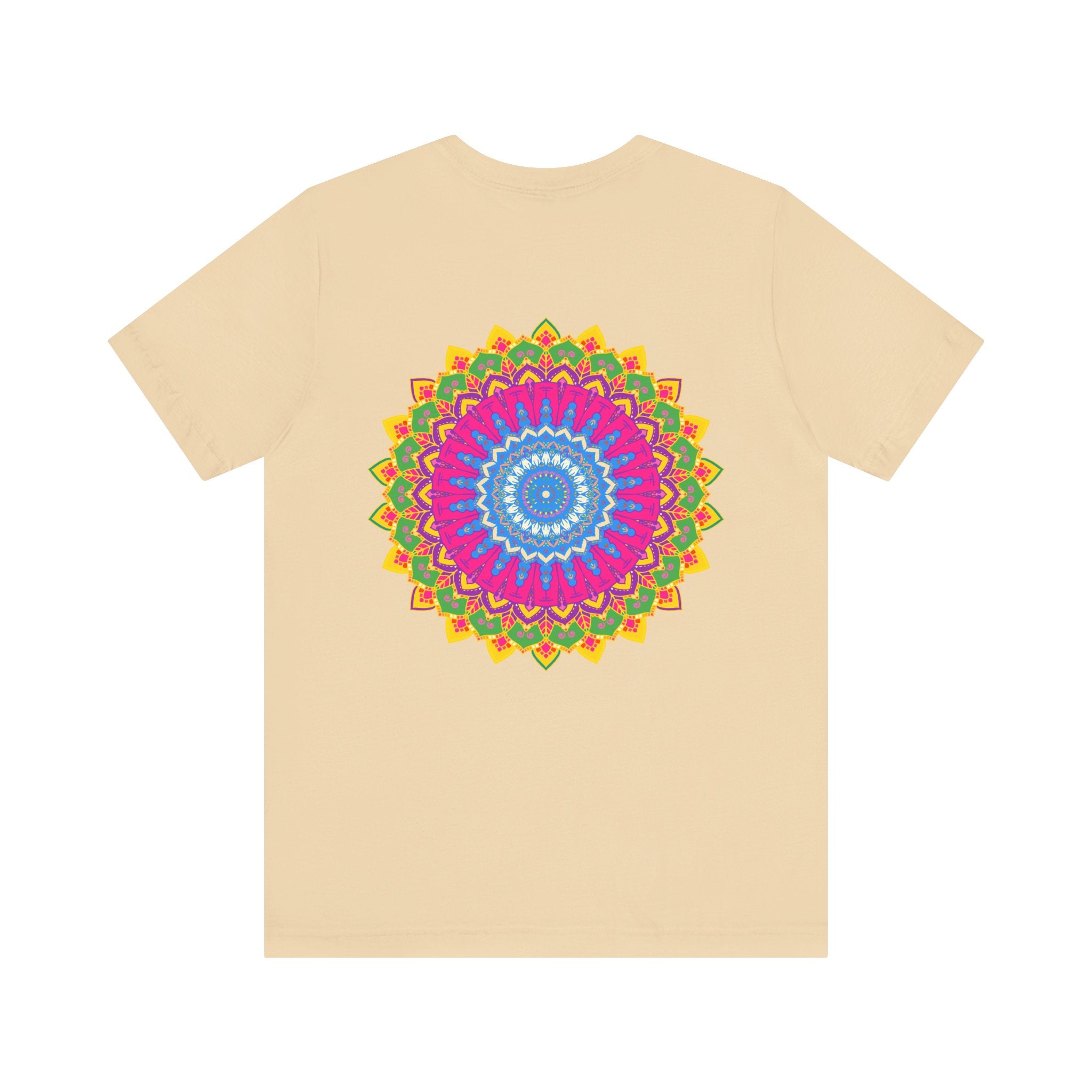 Vibrant mandala t-shirt featuring a colorful and intricate design, representing spiritual peace and tranquility, perfect for yoga and meditation enthusiasts