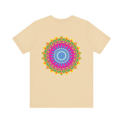 Vibrant mandala t-shirt featuring a colorful and intricate design, representing spiritual peace and tranquility, perfect for yoga and meditation enthusiasts