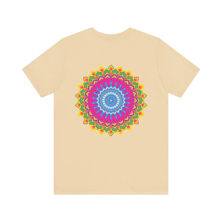 Vibrant mandala t-shirt featuring a colorful and intricate design, representing spiritual peace and tranquility, perfect for yoga and meditation enthusiasts