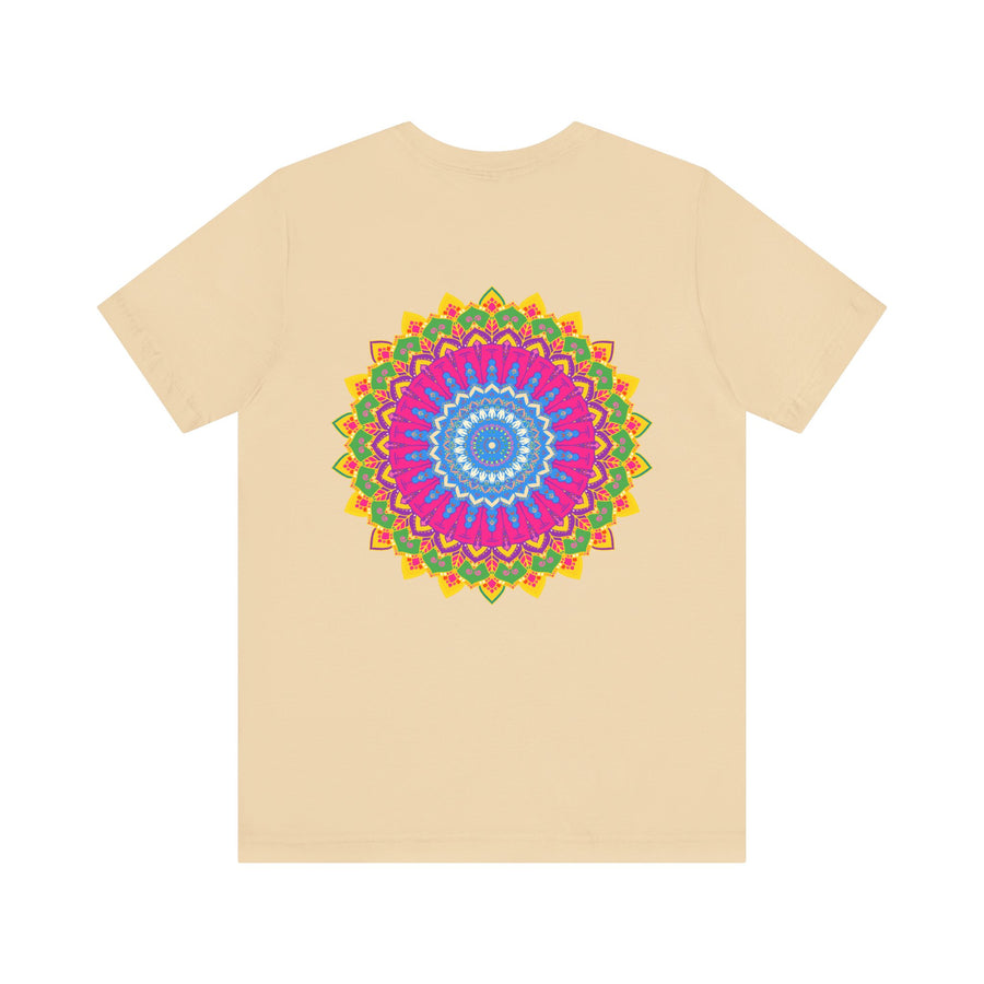 Vibrant mandala t-shirt featuring a colorful and intricate design, representing spiritual peace and tranquility, perfect for yoga and meditation enthusiasts