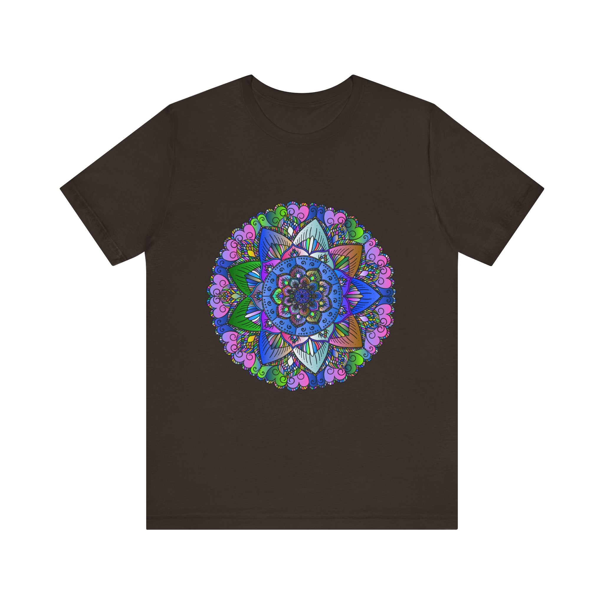 A vibrant and detailed mandala art design on a comfortable t-shirt