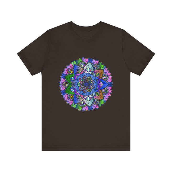 A vibrant and detailed mandala art design on a comfortable t-shirt