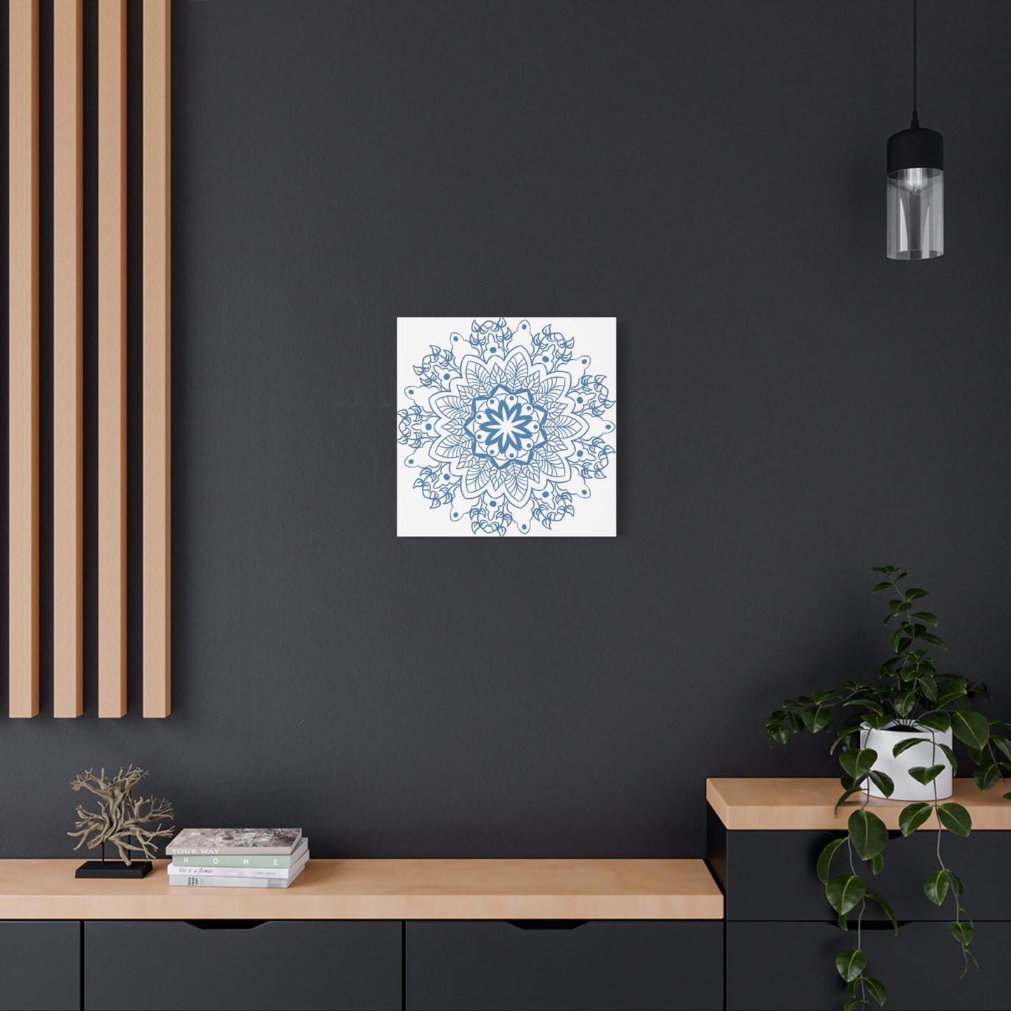 Handmade Mandala Art with Steel Blue Mandala Design Wall Art on Matte Canvas, Stretched, 125 Frame - Unique Handcrafted Home Decor Piece