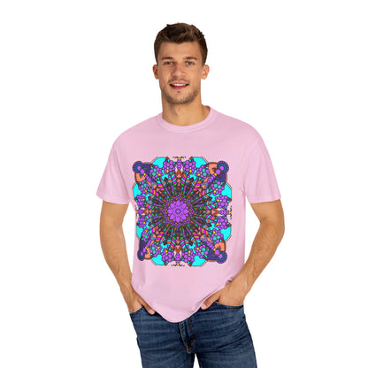 Unisex Mandala T-Shirt featuring Hand-Drawn Mandala Art, made of 100% Ring-Spun Cotton, and Garment-Dyed for Extra Comfort