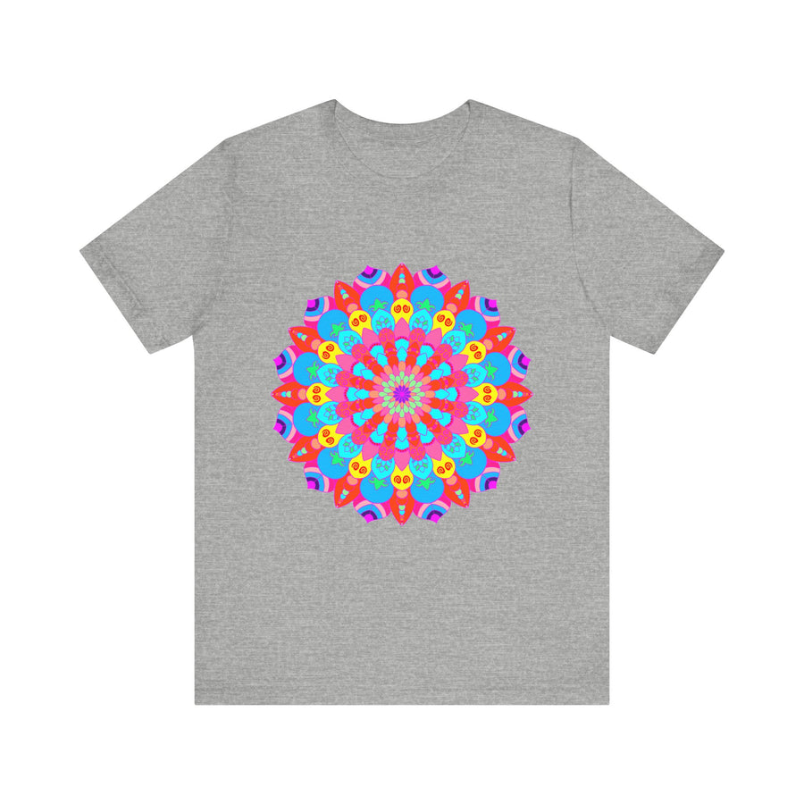 Vibrant and intricate mandala design t-shirt in colorful psychedelic art style